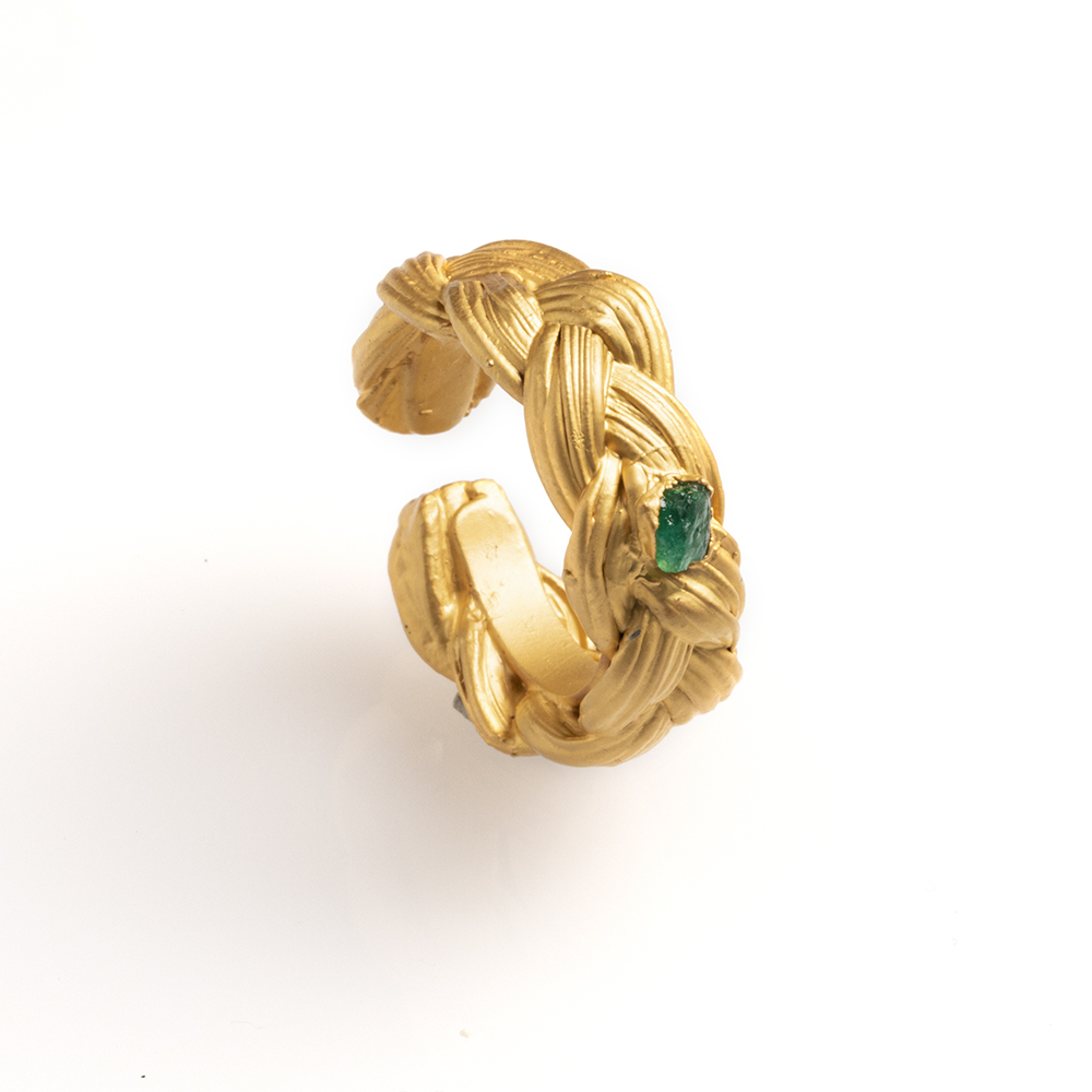 Braid Pine and Rough Emerald Ring