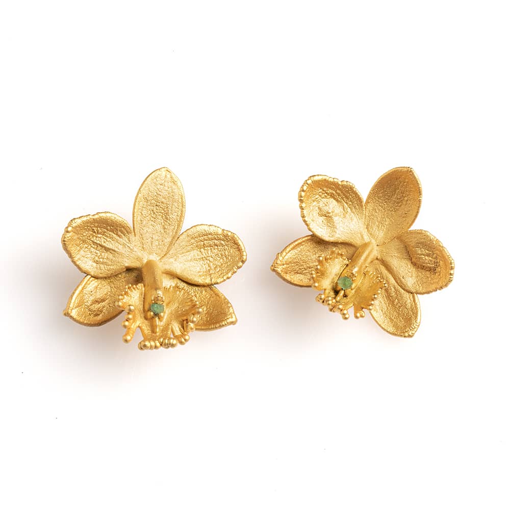 Epidemdrum Orchid Studs and Rough Emerald